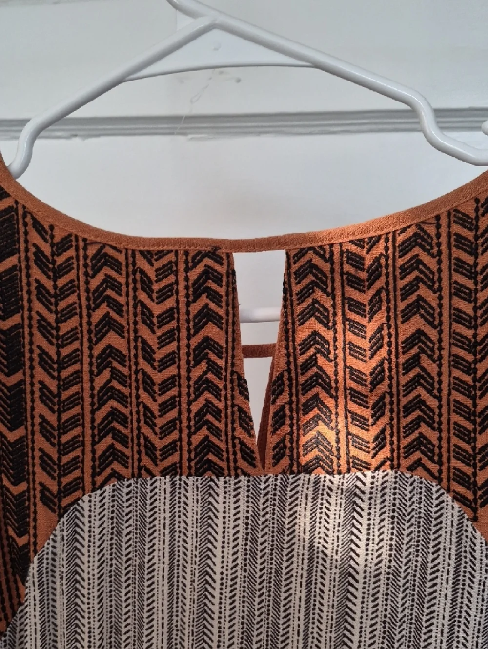 THML Boho Hippie Festival Sleeveless Rust and Cream Shift Dress Women's L - Picture 7 of 13